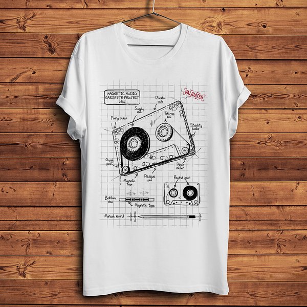 T-shirt vintage années 80 avec motif cassette audio, drôle, pour homme, à manches courtes, décontracté, unisexe, streetwear, sans impression autocollante