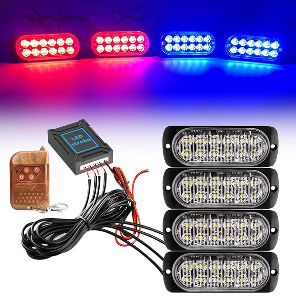 48 LED Auto-Blitzlicht Notfall-Warnleuchte 12-24V Kabellose Fernbedienung Auto-LED-Blitzwarnleuchte Signalleuchte Rot Blau Gelb