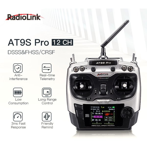 Radiolink argenté AT9S Pro TX 10/12CH contrôleur Radio RC transmetteur RC avec récepteur R9DS RX 2.4G pour Drone de course RC FPV