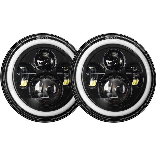 7 Inch LED Headlight H4 Hi-Lo With Halo Angel Eyes For Lada 4x4 Urban Niva JK Land Rover Defender Hummer