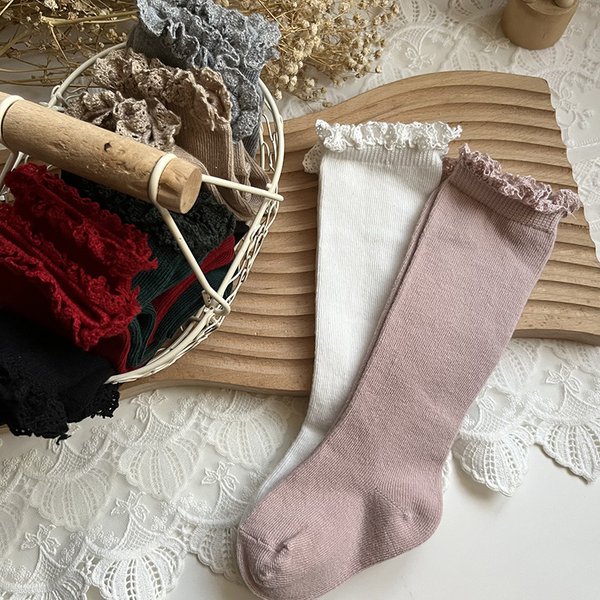 Chaussettes longues en dentelle à volants pour bébés filles, chaussettes en coton doux pour tout-petits, chaussettes de princesse pour enfants, automne, 0-5 ans
