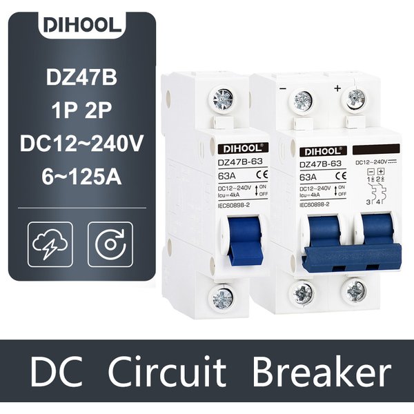 DC 12V 24V 48V 72V MCB Batterie Mini Leistungsschalter 16A 25A 32A 63A 100A 125A PV DC Positiver und negativer Schutz Luftschalter