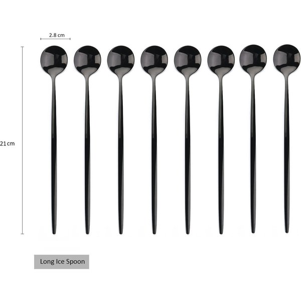 Ensemble de couverts en acier inoxydable à long manche, cuillère à glace, cuillère à café et à thé, vaisselle, outils de bar de cuisine, ensemble de couverts, 8 pièces