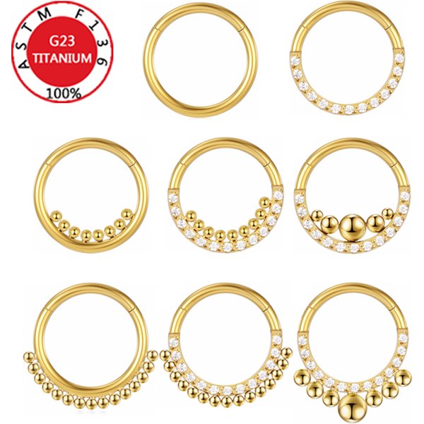 G23 nez Piercing articulé perle cerceaux titane CZ pierre anneaux Clicker oreille Cartilage Tragus Helix boucles d'oreilles Piercing bijoux de corps
