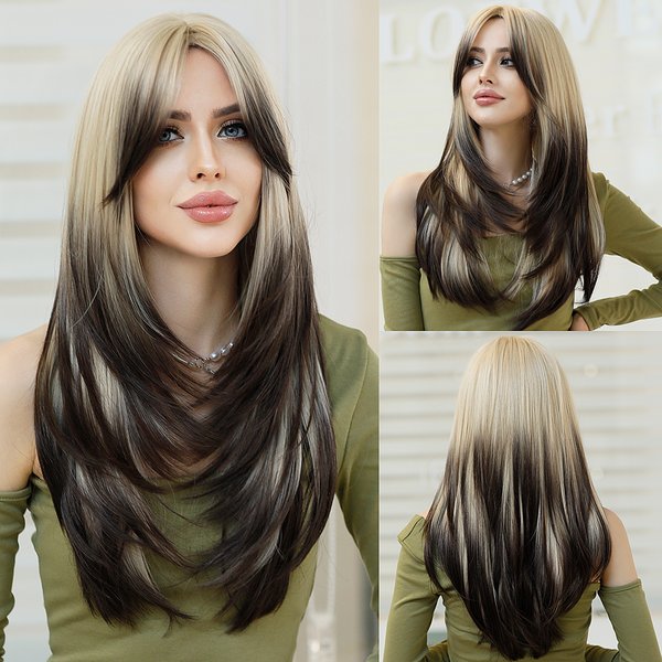 Namm schwarz ombre blond perücke lange lockige hai perücken für frauen täglich cosplay synthetische flauschige lavendel synthetische perücke hitze beständig