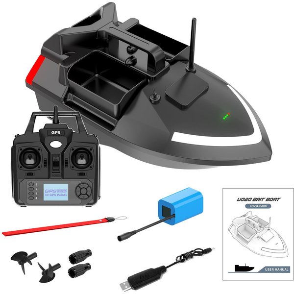 Festnjght GPS-Angelköderboot, 500 m, ferngesteuertes Köderboot, Dual-Motor-Fischfinder, automatischer Angel-Feeder, 40 Futterpunkte