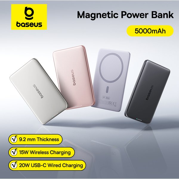 Baseus 5000 mAh magnetische Powerbank, 15 W, kabellos, 20 W, kabelgebunden, dünn, kartengröße, schlanke tragbare Powerbank für iPhone 17 Samsung