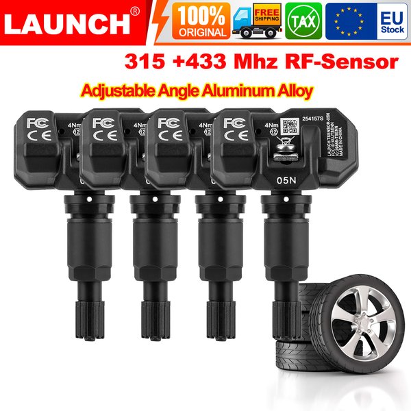 4 Stück LAUNCH X431 TPMS-Sensor aus Aluminium mit einstellbarem Winkel, 315 MHz/433 MHz RF-Sensor, kompatibel mit TSGUN/I-TPMS/CRT5011E/CRT50111 V2