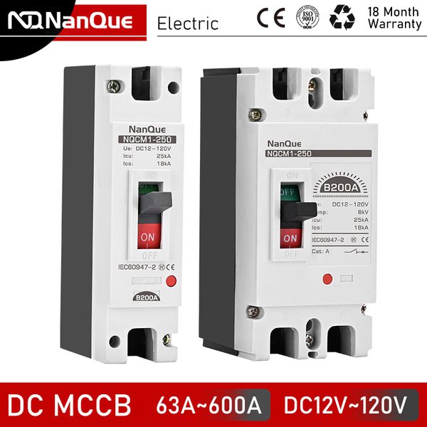 DC12V 24V 48V 60V 110V Circuit Breaker 100A 200A 300A 400A 600A Battery Protector B-type MCCB PV Car Power Short Ciruit Cut Off