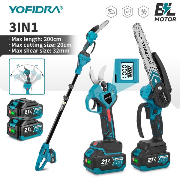 YOFIDRA Bürstenlose Teleskop-Elektrokettensäge 8 Zoll 32MM Schere Hochleistungs-Gartenpflegewerkzeug für Makita 18-21V Akku