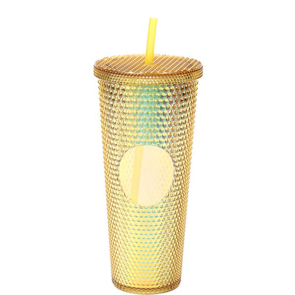 710ML/24OZ Large Capacity Water Cup Fully Studded Matte Tumbler Reusable Plastic Cup with Wide Opening Leak-Proof Lid Straw