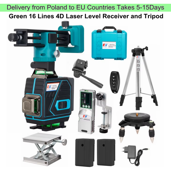 Kaitian 360-Laser-Nivelliergerät, selbstnivellierend, Kreuz, horizontal und vertikal, professionelles grünes 4D-16-Linien-Nivel-Laser-Nivel-Stativ