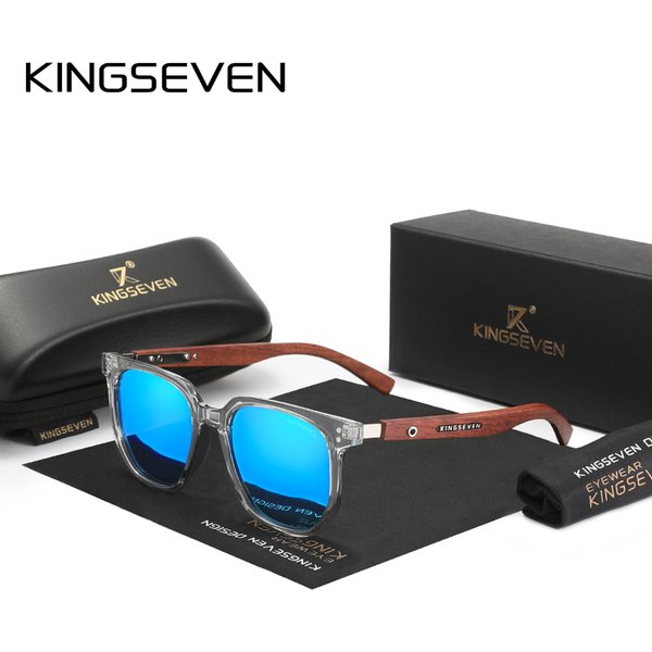KINGSEVEN 2024 New Men Polarized UV400 Fashion Sunglass Retro Wood Sun Glasses Handmade Driving Oculos