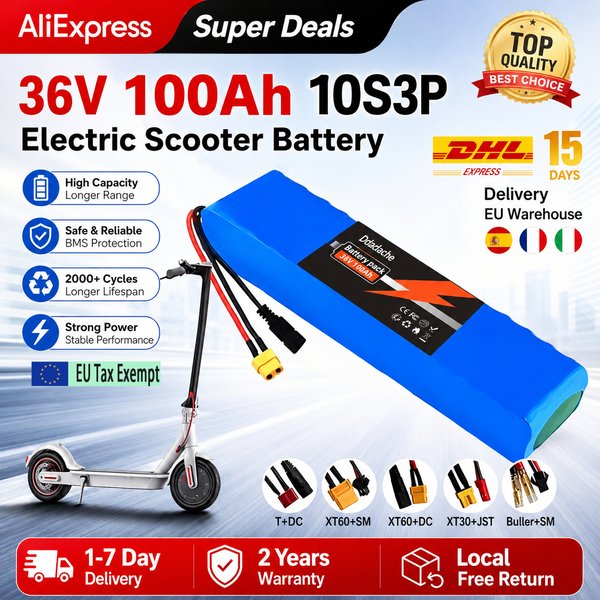36V 100Ah 18650 10S3P Tragbarer Lithium-Ionen-Akku, Lithium-Ionen-Batteriepack, Ersatzakku, mit BMS 42V2A Ladegerät