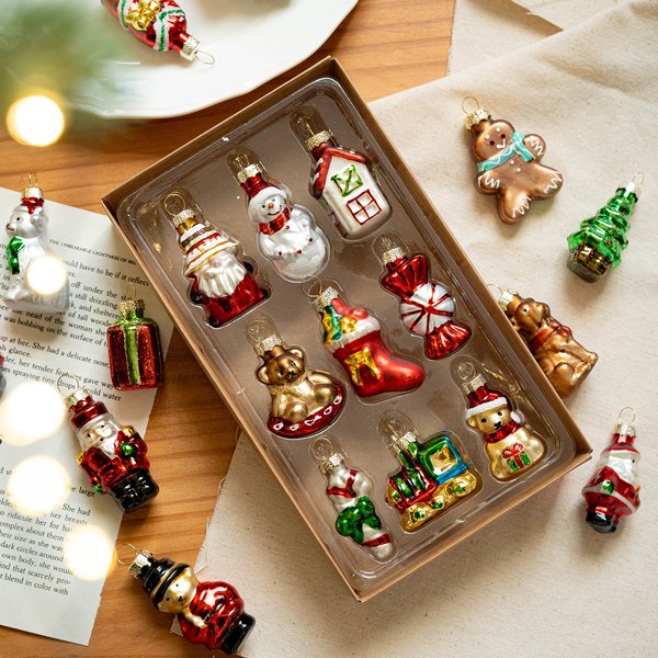 9/6 Stück Glas-Weihnachtsbaumschmuck Schneemann-Geschenke Auto- und Haus-Dekoration Weihnachtsatmosphäre-Deko Weihnachtsmann Christbaumschmuck