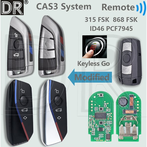 DR ID46 PCF7945 315/868 FSK CAS3 CAS3+ Zmodyfikowany pilot zdalnego sterowania samochodowym systemem Keyless Go do BMW 1 3 5 6 X5 X6 Z4 E90 E91 E92 E93 E60 E61 E70