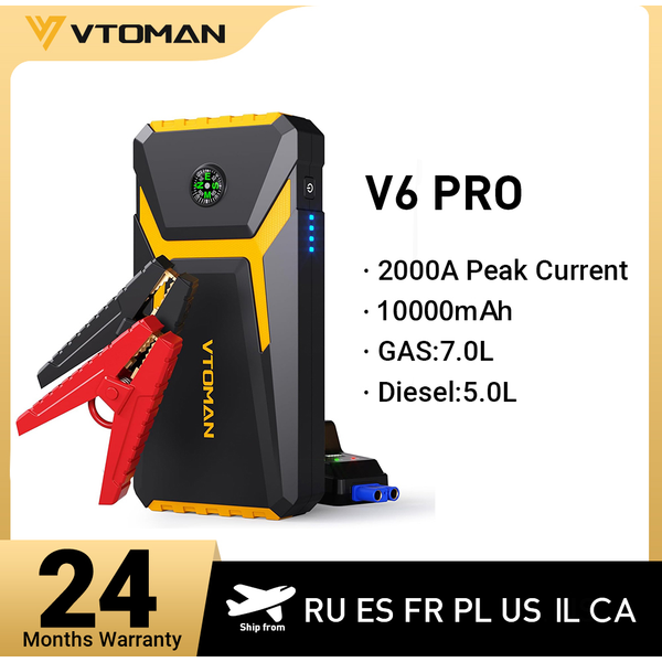 VTOMAN V6 Pro Auto Starthilfe Power Bank 2000A Auto Batterie Ladegerät Auto Notfall Booster Start Gerät Starthilfe