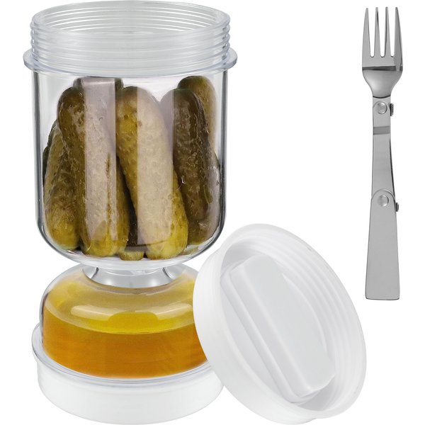 Pickles Jar With Forks Dry and Wet Dispenser Pickle and Olives Hourglass Jar Cucumber Container for Kitchen Juice Separator Tool