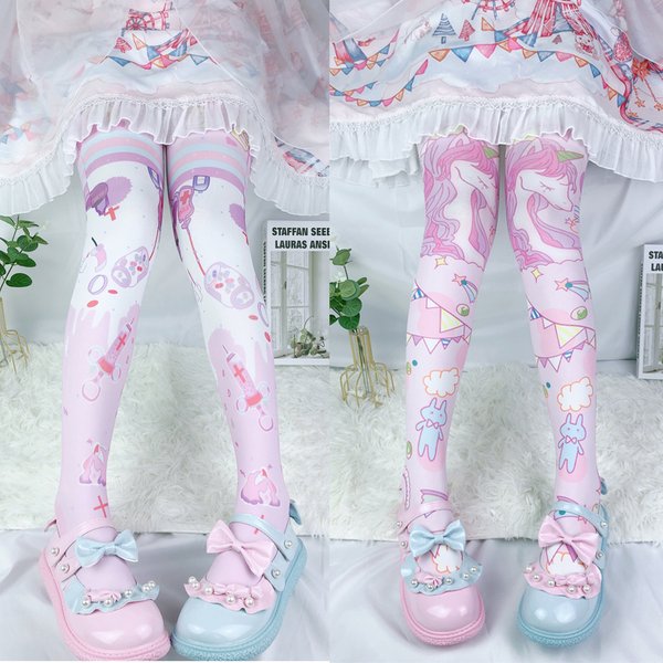 Bas de cuisse japonais doux Mori Lolita, mignon ange licorne Kawaii Loli, bas doux au dessus du genou pour fille, jeu de rôle d'halloween