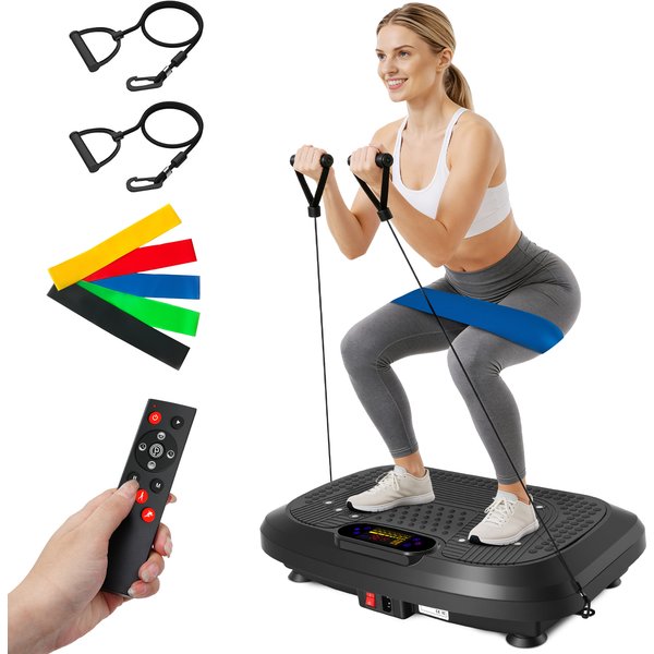 Vibrationsplatte, Trainingsgerät für den ganzen Körper, 200 Geschwindigkeitsstufen, 10 voreingestellte Programme, 450 lbs Tragfähigkeit, mit Widerstandsbändern, Fernbedienung für Gewichtsverlust,