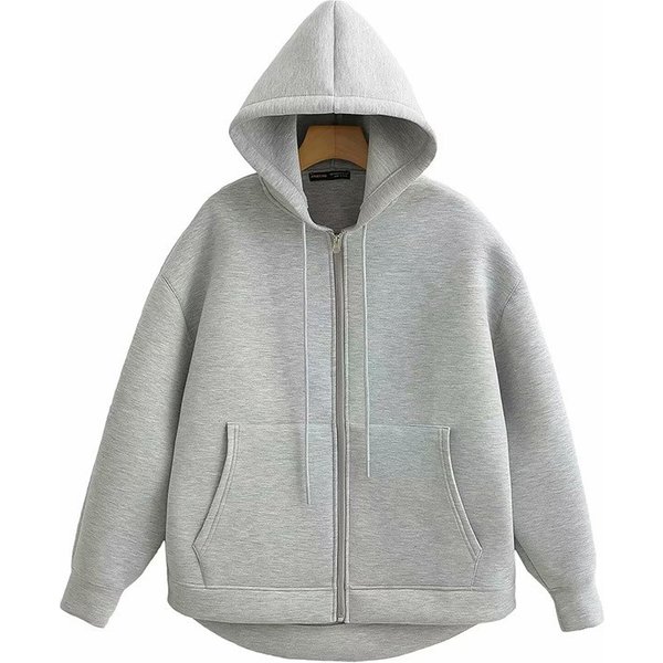 Alobee automne femmes gris noir veste avec capuche à manches longues veste à glissière manteau femme ample décontracté grande poche manteau d'extérieur hauts