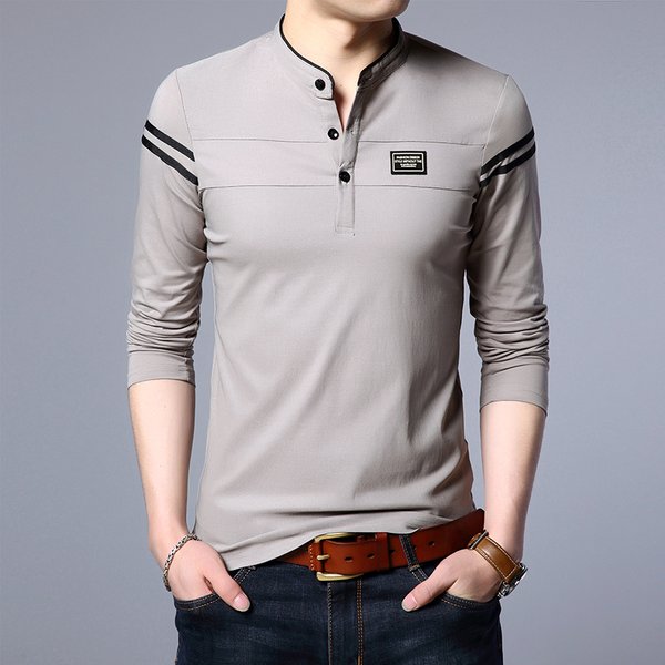 T-shirt POLO à manches longues pour hommes, décontracté, en coton, respirant, col montant, chemise confortable coréenne, été