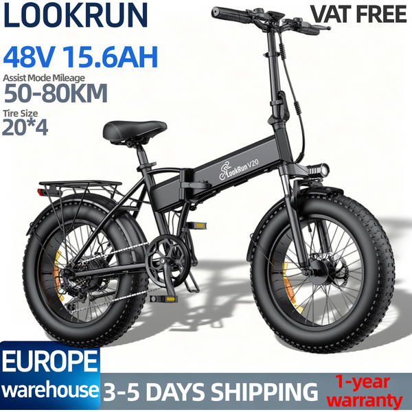 Lookrun V20 48V 15,6Ah Elektrofahrrad für Erwachsene, 20*4 Zoll Reifen, 7-Gang-Assistenzmodus, Reichweite 50-80 km, Mountainbike, bürstenloser Motor, herausnehmbarer Lithium-Akku, Elektrofahrrad mit