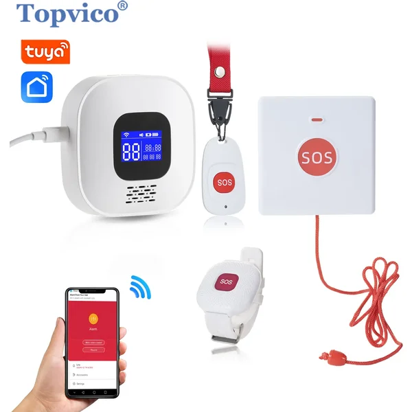 Bouton SOS WiFi Topvico Tuya pour les personnes âgées, alarme d'urgence, alerte de chute, bracelet bouton panique pour seniors