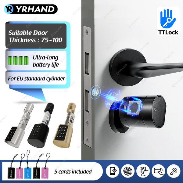 Serrure de porte cylindrique intelligente Euro, application ttlock, entrée de sécurité sans clé, clé mécanique, étanche, serrure de porte à empreintes digitales pour la maison