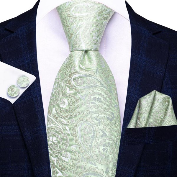 Cravate Homme Vert Sauge Motif Paisley Nouvelle Collection 2022, Ensemble Cravate, Pochette et Boutons de Manchette pour Mariage et Fête, Cadeau, Vente en Gros