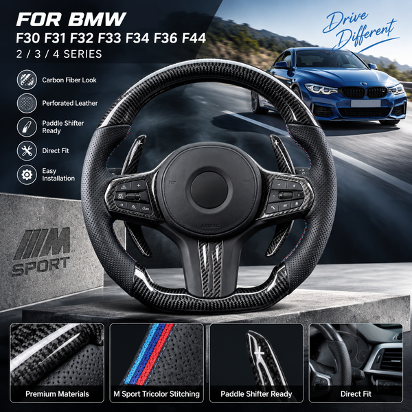 Für BMW F30 F31 F32 F33 F34 F36 F44 M Lenkrad Neu 2 3 4 Serie Ersatzlenkrad Leder Carbon-Optik Langlebig Direkte Passform Einfache Installation Autozubehör Auto-Innenraum-Upgrade Sportlicher Stil