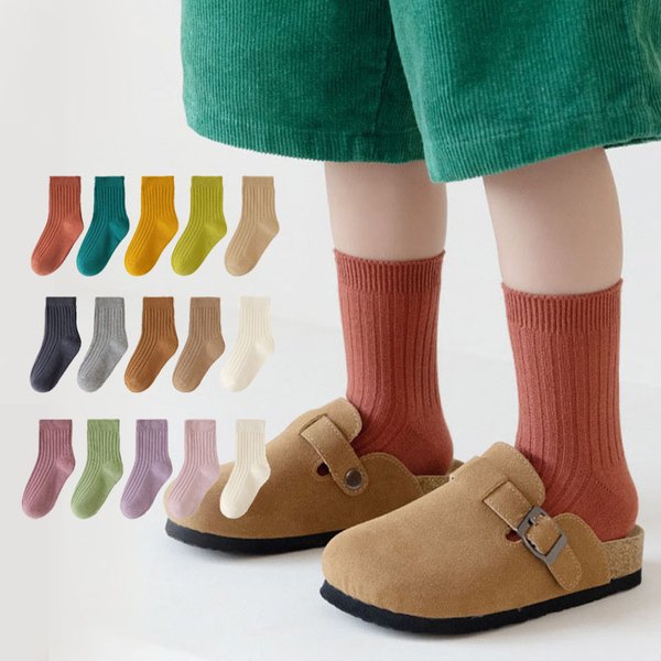 5 Paare/los Kinder Socken Set Einfarbig Doppel Nadel Baumwolle Kinder Mid-Tube Socken Candy Farbe Jungen Und Mädchen student Socken