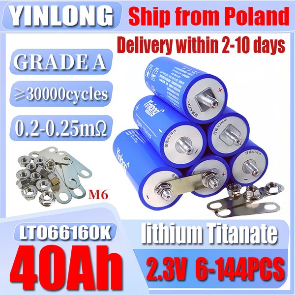 LTO 2,3V 40Ah 6-144 Stück Brandneue Grade A Yinlong Lithium-Titanat-LTO-Batterie 10C Elektrisches Boot Solar-Lautsprecher-Stromversorgungsbatterie DIY 12V 24V 48V Ultratiefes Innenwiderstand