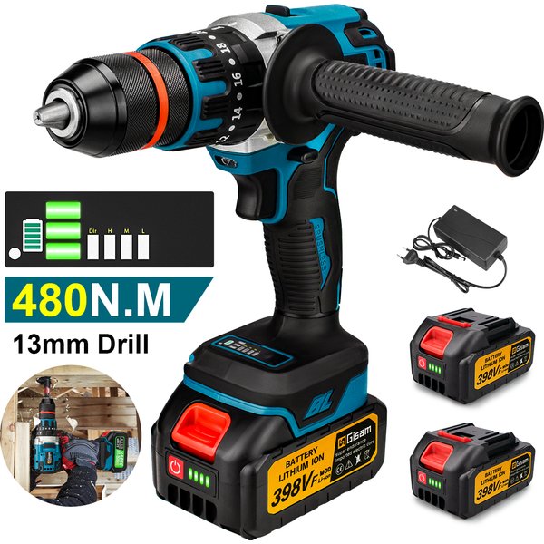 Gismis 480 NM perceuse à percussion électrique tournevis marteau rotatif perceuse sans brosse 3in1 outil électrique manipulé pour Makita broches de batterie 18V
