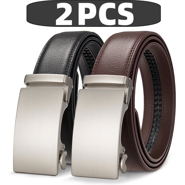 Ceinture décontractée pour hommes en cuir véritable de haute qualité, ceintures à boucle automatique réglable, ceinture à cliquet noire/marron pour hommes, longueur ajustable