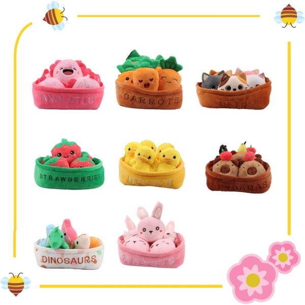 20 cm un panier de poupées chats canards fraises Capibala dinosaures salamandre lapins carottes peluche jouet cadeau d'anniversaire
