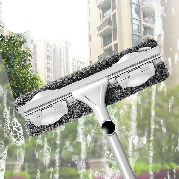 Brosse de nettoyage à Long manche, nettoyeur de vitres, raclette de verre, tige télescopique, tête rotative avec nettoyage