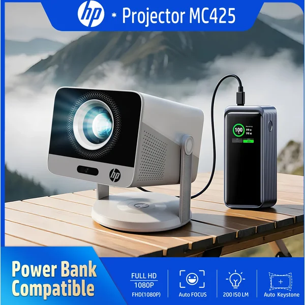 HP Tragbarer Projektor MC425 1920x1080P Full HD 200LM Auto-Korrektur 90° ° Drehbarer Dual-Band WLAN 5.4 Bluetooth 3W Lautsprecher USB-C