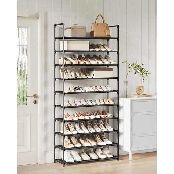 10-stufiges Schuhregal, Schuh-Organizer, für 50 Paar Schuhe, für Wohnzimmer, Garderobe, Eingangsbereich, Vliesstoff, 100x30 x cm, Schwarz