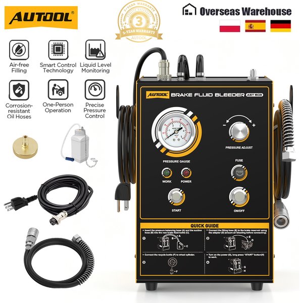AUTOOL AST603 Bremsenentlüftungsgerät Pulsierender Bremsflüssigkeitswechsler Ölwechselmaschine 220V/110V mit Eingebauter Pumpe für PKW SUV