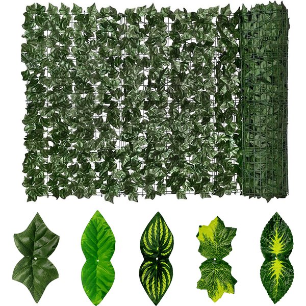 Clôture à feuilles de lierre 50 × 500cm, écran de confidentialité pour balcon, feuilles de jardin, haie artificielle, feuille de pomme, décoration extérieure