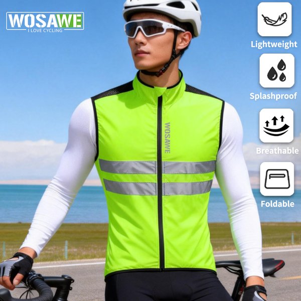 Gilet de cyclisme ultraléger WOSAWE sans manches, résistant à l'eau, coupe-vent, pour VTT, sports de plein air, avec visibilité nocturne