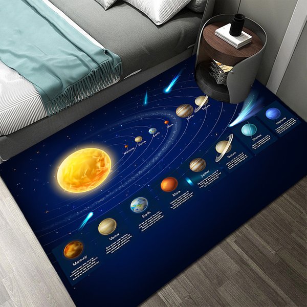Tapis de chambre d'enfant avec système solaire 3D, tapis planète spatiale, antidérapant, décoration de la maison, tapis de jeu rampant