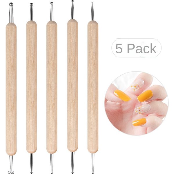 5pc Professional 2 Ways Nail Art Dotting Pen Wood Steel DIY Dotting Pens Rhinestones Gem Picker Manicure Tools
