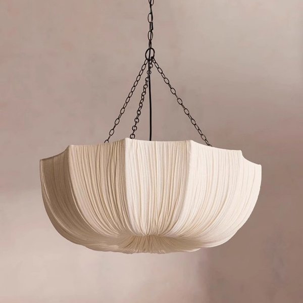 Lampe suspendue en tissu nordique, style minimaliste Wabi Sabi, chaîne en fer rétro, lampe suspendue japonaise pour salon, salle à manger, chambre à coucher