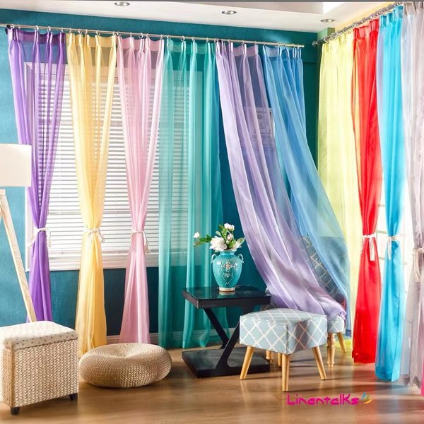 Einfarbige, halbtransparente Voile-Vorhänge aus transparentem Tüll mit Stangentasche, bunte Vorhänge für Schlafzimmer und Wohnzimmer