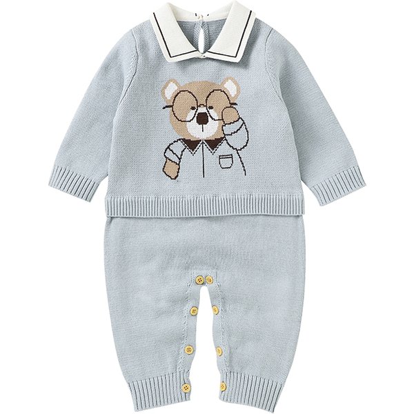 Casual Wear Bär Langarm Stricken Baumwolle Frühling & Herbst Baby Jungen & Mädchen Strampler Neugeborenen Body Overall Für 0-18M