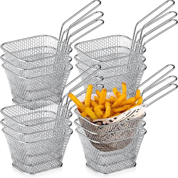 Lmetjma Pommes Frites Korb Mini Quadrat Bratkorb mit Griff Edelstahl Chips Frittier korb Braten Chips Netzkorb jt94