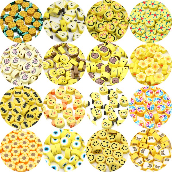 20/50/100 stücke Gelb Polymer Clay Perlen Gemischte Ton Lose Perlen Für Schmuck Machen Diy Armband Ohrringe Schlüsselbund zubehör