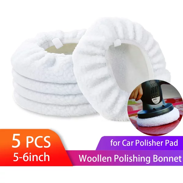Lot de 5 tampons de polissage pour voiture, bonnets de polissage de 5 à 6 pouces, tampons en laine pour cirage, pour nettoyage et polissage de voiture